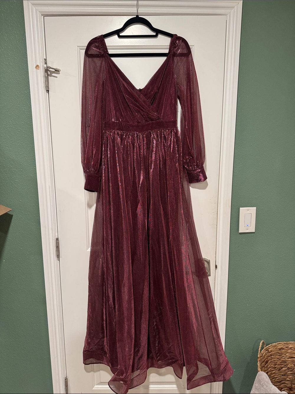 Baltic Born Burgundy Long-Sleeve Mesh Gown